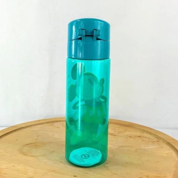 Disney Mickey Mouse Water Bottle Clear Green Yellow Push Button Opening 24 fl oz - Picture 4 of 7
